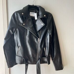 NWT•ON•Black Faux Leather Motorcycle Jacket• Sz Small